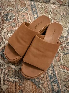Free People Harbor Flatform Sandals Tan Leather Slide Mules